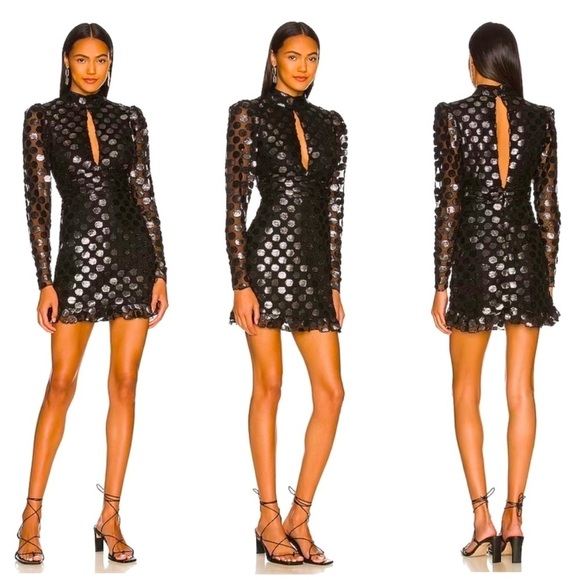 House of Harlow 1960 x REVOLVE Carlo Mini Dress in Black Metallic Dot Size XL - Picture 1 of 10